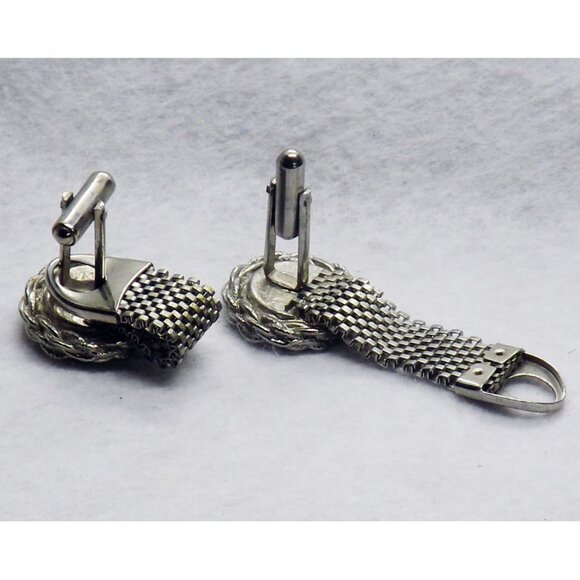 Vintage Black Glass and Silver Toned Cuff Links - Picture 2 of 3